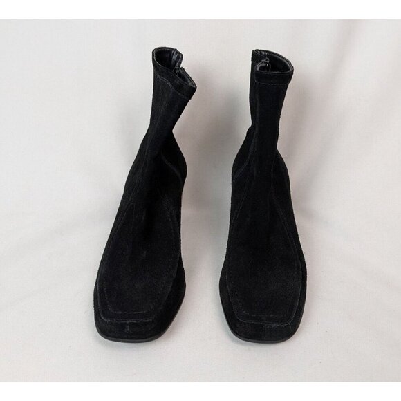 ANN TAYLOR Brazil sz. 8 M Black Suede Leather Zip Ankle Boots Bootie Square Toe - Picture 3 of 9